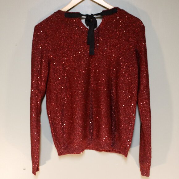A.n.a Womens Maroon Scoop Neck Sequin Sweater, Tie Back, Size Small, Holiday - Picture 3 of 10